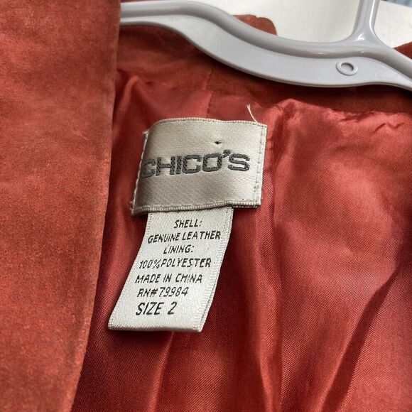 Chico's Women's Red Suede Leather Jacket Size 2 Large Western Boho Hippie Eyelet - Picture 5 of 11